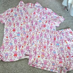 Amazon Essentials Pink and Purple Pajama Set with Cartoon Print